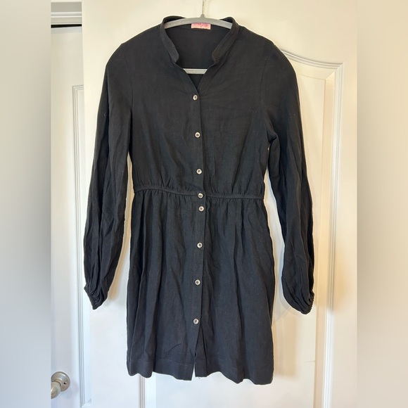 NWOT Pink Lily State Of Success Black Button Front Dress With Pockets 100% Linen - Picture 2 of 5